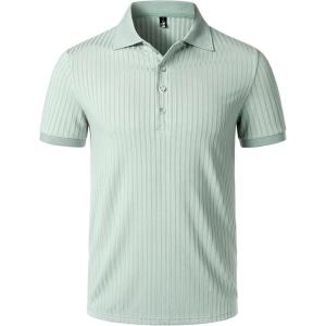 JEMITOP Men’s Stretch Knit Slim Fit Polo Shirts Casual Short Sleeve Ribbed Collar Golf Shirt(Light Green)