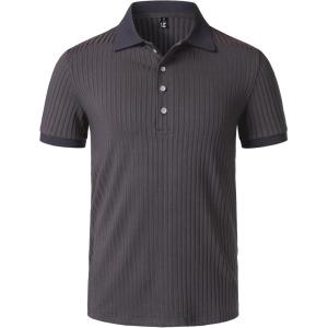 JEMITOP Men’s Stretch Knit Slim Fit Polo Shirts Casual Short Sleeve Ribbed Collar Golf Shirt(Purple Grey)