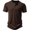 JEMITOP Men’s Stretchy Short Sleeve Slim Fit Henley T-Shirt Casual Cotton 4 Buttons Tee Shirts(Brown)