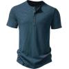 JEMITOP Men’s Stretchy Short Sleeve Slim Fit Henley T-Shirt Casual Cotton 4 Buttons Tee Shirts(Dark Blue)