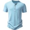 JEMITOP Men’s Stretchy Short Sleeve Slim Fit Henley T-Shirt Casual Cotton 4 Buttons Tee Shirts(Light Blue)