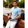 JEMITOP Men’s Stretchy Short Sleeve Slim Fit Henley T-Shirt Casual Cotton 4 Buttons Tee Shirts(Light Blue)