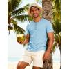 JEMITOP Men’s Stretchy Short Sleeve Slim Fit Henley T-Shirt Casual Cotton 4 Buttons Tee Shirts(Light Blue)