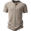 JEMITOP Men’s Stretchy Short Sleeve Slim Fit Henley T-Shirt Casual Cotton 4 Buttons Tee Shirts(Light Khaki)