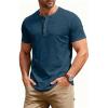JEMITOP Men’s Stretchy Short Sleeve Slim Fit Henley T-Shirt Casual Cotton 4 Buttons Tee Shirts(Dark Blue)