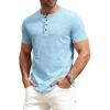 JEMITOP Men’s Stretchy Short Sleeve Slim Fit Henley T-Shirt Casual Cotton 4 Buttons Tee Shirts(Light Blue)
