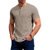 JEMITOP Men’s Stretchy Short Sleeve Slim Fit Henley T-Shirt Casual Cotton 4 Buttons Tee Shirts(Light Khaki)