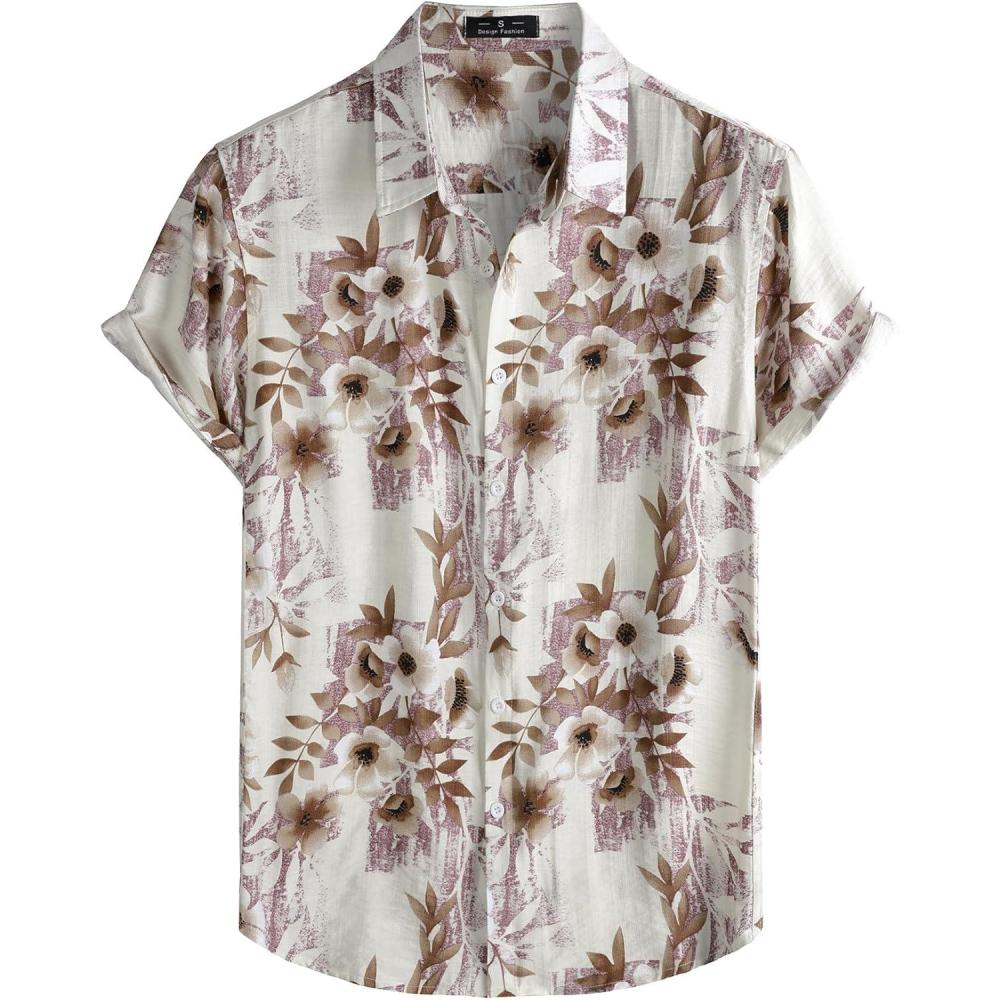 imageJEMITOP Mens Stylish Casual Printed Short Sleeve Button Down Shirts Summer Vacation Beach Tropical Hawaiian ShirtPurple Floral
