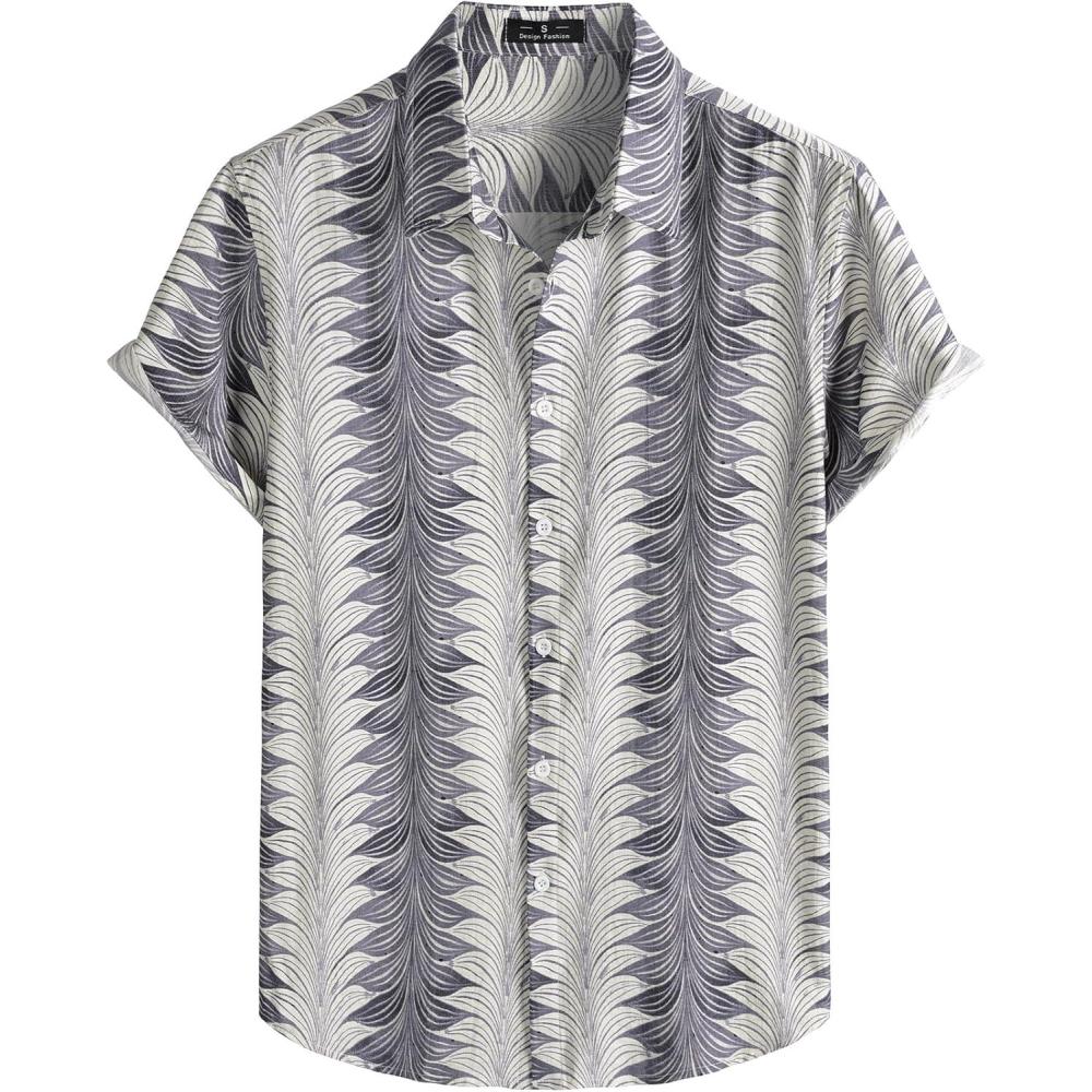 imageJEMITOP Mens Stylish Casual Printed Short Sleeve Button Down Shirts Summer Vacation Beach Tropical Hawaiian ShirtWhite Purple