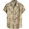 JEMITOP Men’s Stylish Casual Printed Short Sleeve Button Down Shirts Summer Vacation Beach Tropical Hawaiian Shirt(Beige Green Leaves)