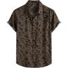 JEMITOP Men’s Stylish Casual Printed Short Sleeve Button Down Shirts Summer Vacation Beach Tropical Hawaiian Shirt(Brown Black Floral)