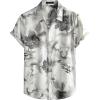JEMITOP Men’s Stylish Casual Printed Short Sleeve Button Down Shirts Summer Vacation Beach Tropical Hawaiian Shirt(White Grey Floral)
