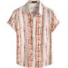 JEMITOP Men’s Stylish Casual Printed Short Sleeve Button Down Shirts Summer Vacation Beach Tropical Hawaiian Shirt(White Orange Striped)