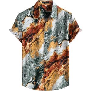 JEMITOP Men’s Stylish Casual Printed Short Sleeve Button Down Shirts Summer Vacation Beach Tropical Hawaiian Shirt(Multicolor Pattern)