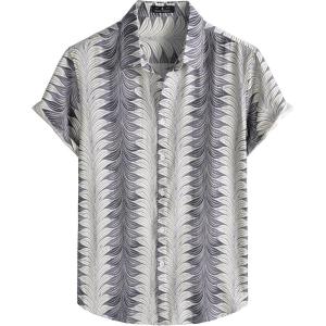 JEMITOP Men’s Stylish Casual Printed Short Sleeve Button Down Shirts Summer Vacation Beach Tropical Hawaiian Shirt(White Purple)