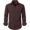 JEMITOP Men’s Stretch Linen-Like Long Sleeve Button Down Shirts Casual Beach Wedding Dress Shirt(Brown)