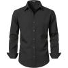 JEMITOP Men’s Stretch Linen-Like Long Sleeve Button Down Shirts Casual Beach Wedding Dress Shirt(Dark Grey)