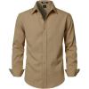 JEMITOP Men’s Stretch Linen-Like Long Sleeve Button Down Shirts Casual Beach Wedding Dress Shirt(Khaki)