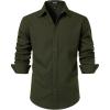 JEMITOP Men’s Stretch Linen-Like Long Sleeve Button Down Shirts Casual Beach Wedding Dress Shirt(Army Green)
