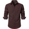 JEMITOP Men’s Stretch Linen-Like Long Sleeve Button Down Shirts Casual Beach Wedding Dress Shirt(Brown)