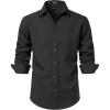 JEMITOP Men’s Stretch Linen-Like Long Sleeve Button Down Shirts Casual Beach Wedding Dress Shirt(Dark Grey)