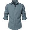 JEMITOP Men’s Stretch Linen-Like Long Sleeve Button Down Shirts Casual Beach Wedding Dress Shirt(Grey Blue)