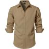 JEMITOP Men’s Stretch Linen-Like Long Sleeve Button Down Shirts Casual Beach Wedding Dress Shirt(Khaki)