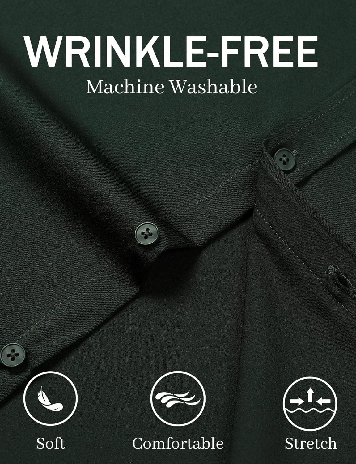 imageJEMITOP Mens Stretch WrinkleFree Soft Slim Fit Dress Shirts Short Sleeve Formal Wedding Business Casual Button Down ShirtDark Green