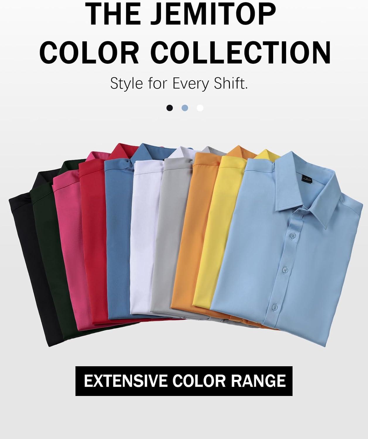 imageJEMITOP Mens Stretch WrinkleFree Soft Slim Fit Dress Shirts Short Sleeve Formal Wedding Business Casual Button Down ShirtWhite