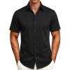 JEMITOP Men’s Stretch Wrinkle-Free Soft Slim Fit Dress Shirts Short Sleeve Formal Wedding Business Casual Button Down Shirt(Black)
