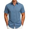 JEMITOP Men’s Stretch Wrinkle-Free Soft Slim Fit Dress Shirts Short Sleeve Formal Wedding Business Casual Button Down Shirt(Blue)