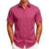 JEMITOP Men’s Stretch Wrinkle-Free Soft Slim Fit Dress Shirts Short Sleeve Formal Wedding Business Casual Button Down Shirt(Hot Pink)