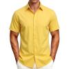 JEMITOP Men’s Stretch Wrinkle-Free Soft Slim Fit Dress Shirts Short Sleeve Formal Wedding Business Casual Button Down Shirt(Lemon Yellow)