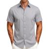 JEMITOP Men’s Stretch Wrinkle-Free Soft Slim Fit Dress Shirts Short Sleeve Formal Wedding Business Casual Button Down Shirt(Light Grey)