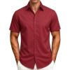 JEMITOP Men’s Stretch Wrinkle-Free Soft Slim Fit Dress Shirts Short Sleeve Formal Wedding Business Casual Button Down Shirt(Red)