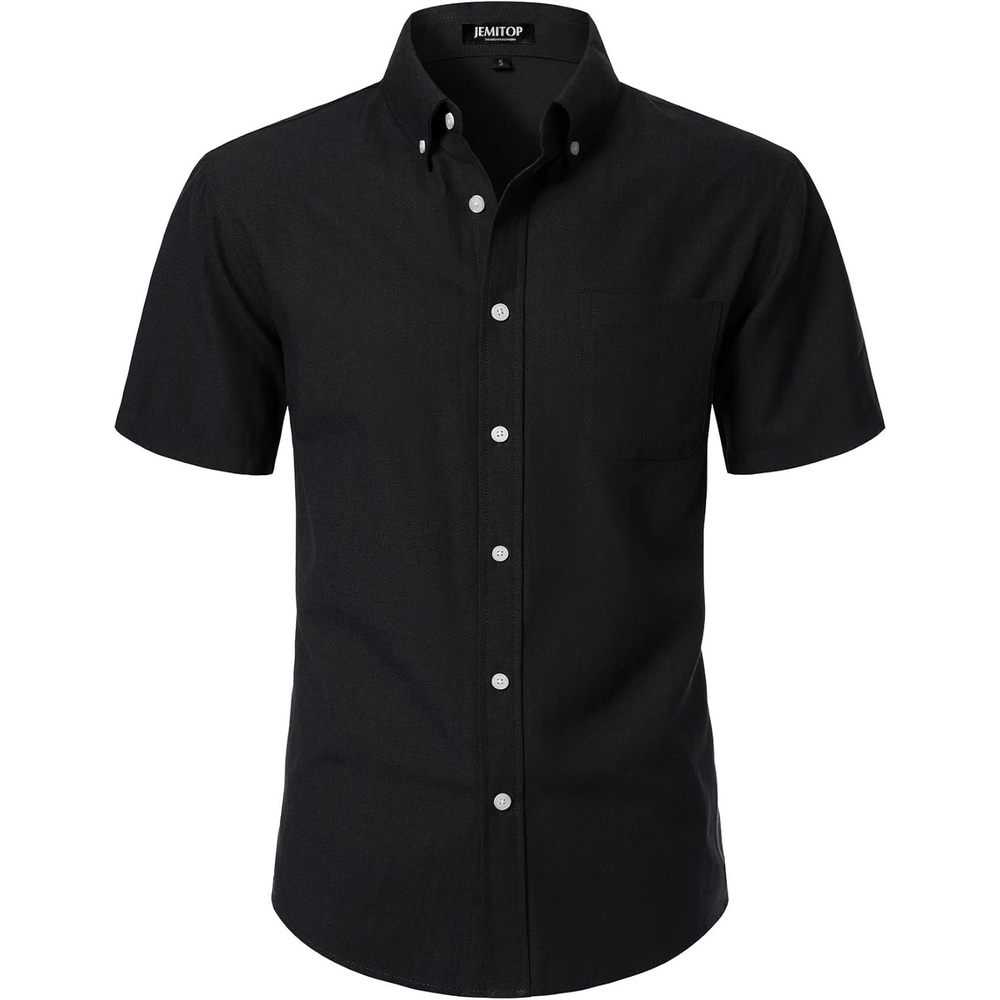 imageJEMITOP Mens Classic Lightweight Oxford Button Down Shirts Business Casual Slim Fit Short Sleeve Dress Shirt with PocketBlack