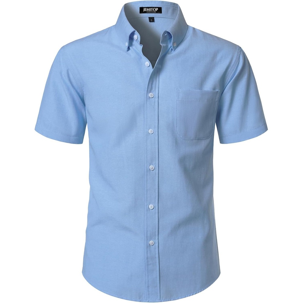 imageJEMITOP Mens Classic Lightweight Oxford Button Down Shirts Business Casual Slim Fit Short Sleeve Dress Shirt with PocketBlue