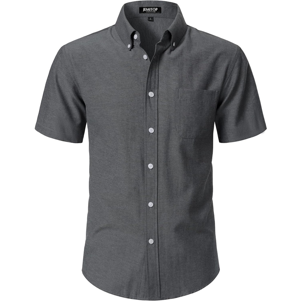 imageJEMITOP Mens Classic Lightweight Oxford Button Down Shirts Business Casual Slim Fit Short Sleeve Dress Shirt with PocketDark Grey