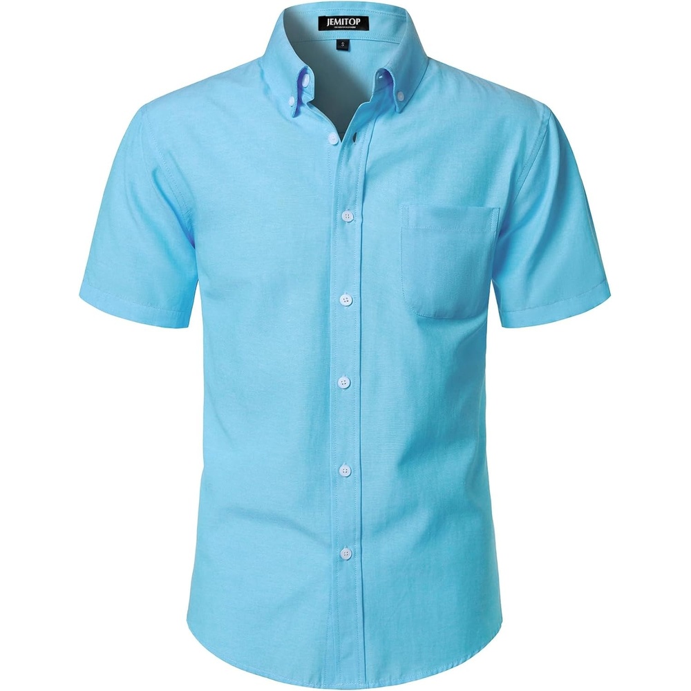 imageJEMITOP Mens Classic Lightweight Oxford Button Down Shirts Business Casual Slim Fit Short Sleeve Dress Shirt with PocketLake Blue