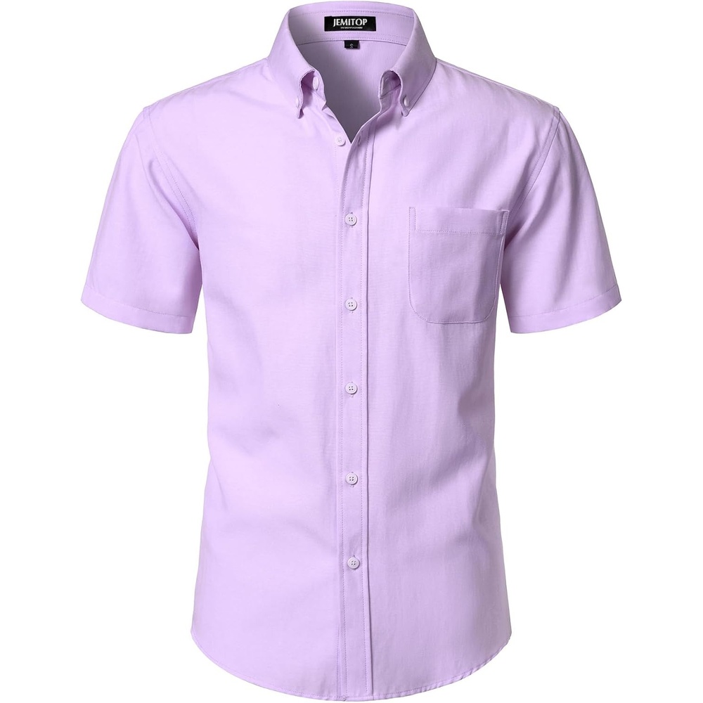 imageJEMITOP Mens Classic Lightweight Oxford Button Down Shirts Business Casual Slim Fit Short Sleeve Dress Shirt with PocketLavender Purple