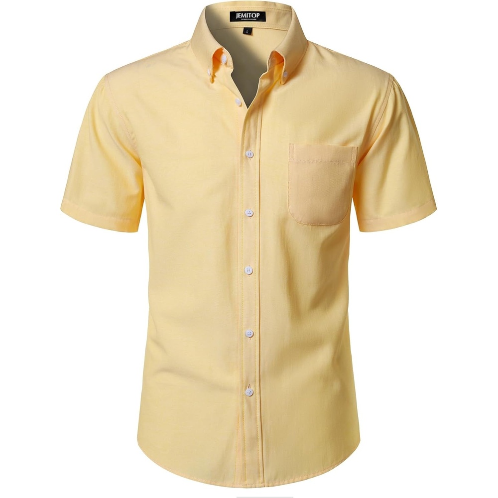imageJEMITOP Mens Classic Lightweight Oxford Button Down Shirts Business Casual Slim Fit Short Sleeve Dress Shirt with PocketLemon Yellow