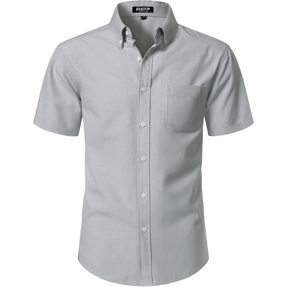 imageJEMITOP Mens Classic Lightweight Oxford Button Down Shirts Business Casual Slim Fit Short Sleeve Dress Shirt with PocketLight Grey