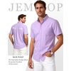 JEMITOP Men’s Classic Lightweight Oxford Button Down Shirts Business Casual Slim Fit Short Sleeve Dress Shirt with Pocket(Lavender Purple)