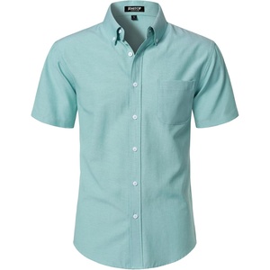 JEMITOP Men’s Classic Lightweight Oxford Button Down Shirts Business Casual Slim Fit Short Sleeve Dress Shirt with Pocket(Aqua Green)