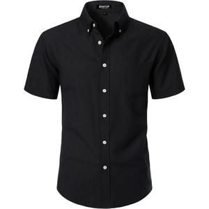JEMITOP Men’s Classic Lightweight Oxford Button Down Shirts Business Casual Slim Fit Short Sleeve Dress Shirt with Pocket(Black)