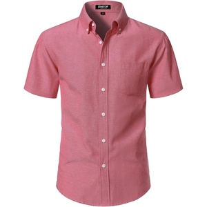 JEMITOP Men’s Classic Lightweight Oxford Button Down Shirts Business Casual Slim Fit Short Sleeve Dress Shirt with Pocket(Coral Red)
