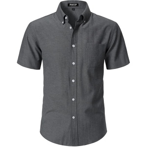 JEMITOP Men’s Classic Lightweight Oxford Button Down Shirts Business Casual Slim Fit Short Sleeve Dress Shirt with Pocket(Dark Grey)
