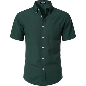 JEMITOP Men’s Classic Lightweight Oxford Button Down Shirts Business Casual Slim Fit Short Sleeve Dress Shirt with Pocket(Forest Green)