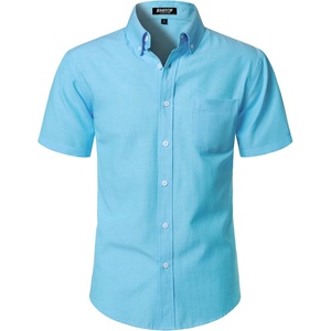 JEMITOP Men’s Classic Lightweight Oxford Button Down Shirts Business Casual Slim Fit Short Sleeve Dress Shirt with Pocket(Lake Blue)