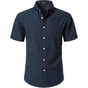 JEMITOP Men’s Classic Lightweight Oxford Button Down Shirts Business Casual Slim Fit Short Sleeve Dress Shirt with Pocket(Navy Blue)